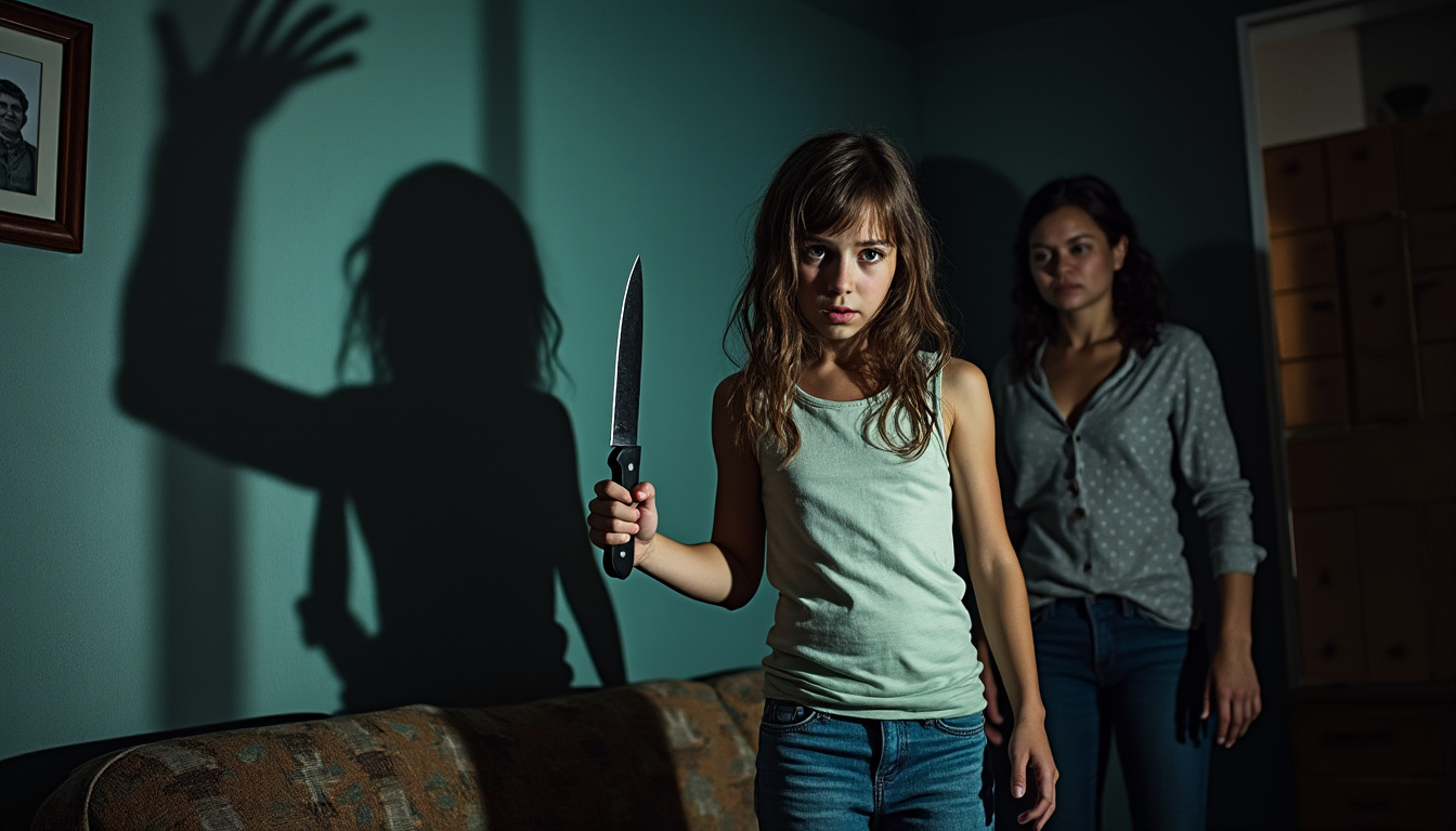 o adolescentă de 13 ani îl înjunghie pe tatăl său pentru a-și proteja mama, într-un caz grav în care bărbatul avea ordin de protecție, dar fără monitorizare electronică, ridicând semne de întrebare asupra eficienței măsurilor de siguranță.